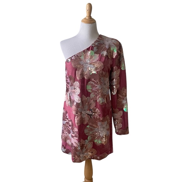 Sabina Musayev Juliette Sequined Velvet Dress in Multi Pink Size Medium - Picture 2 of 16